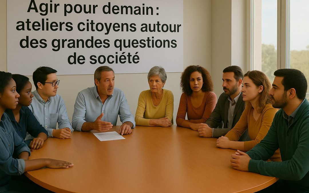 Des citoyens discutent autour d'une table ronde pendant un atelier 2024 du forum poitevin